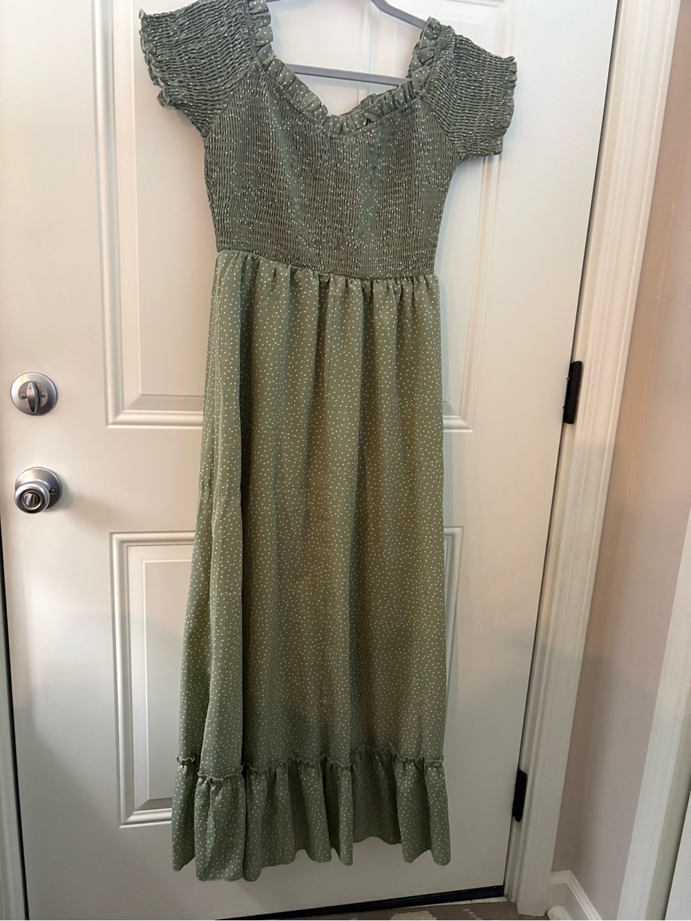Sage Green Smocked Maxi Dress with Ruffle Hem